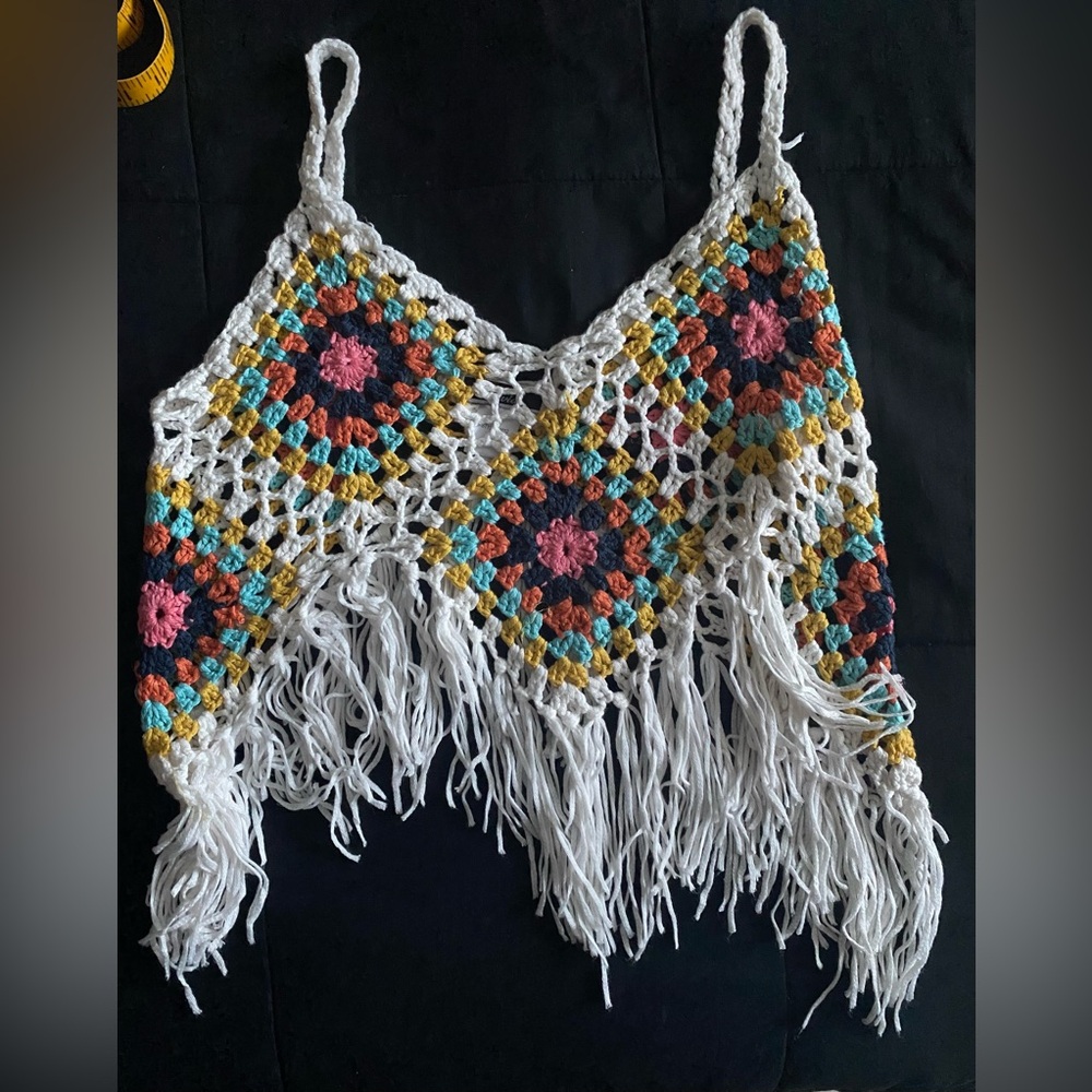 White w/ design Bikini top cover up